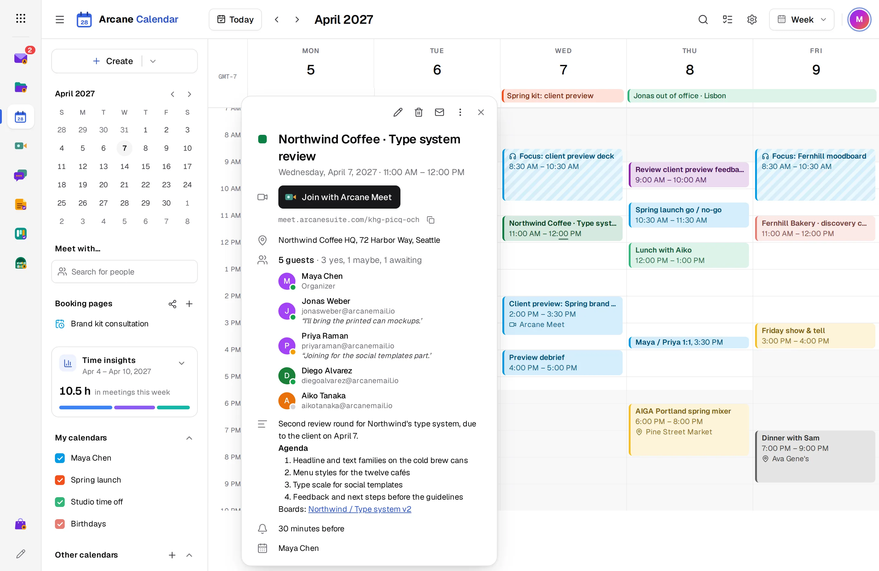 An event's details with guests' answers and the Meet join button