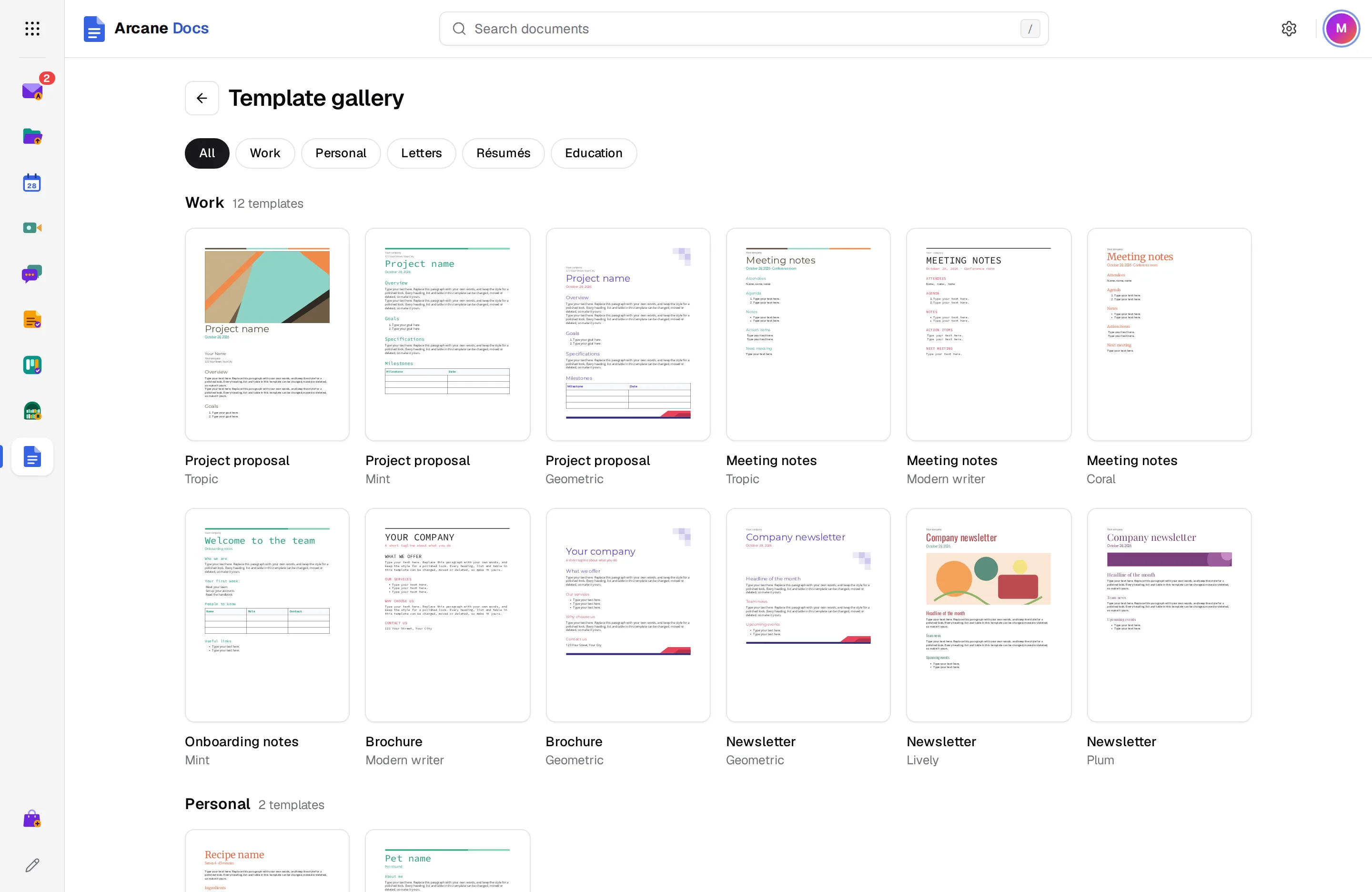 The Docs template gallery