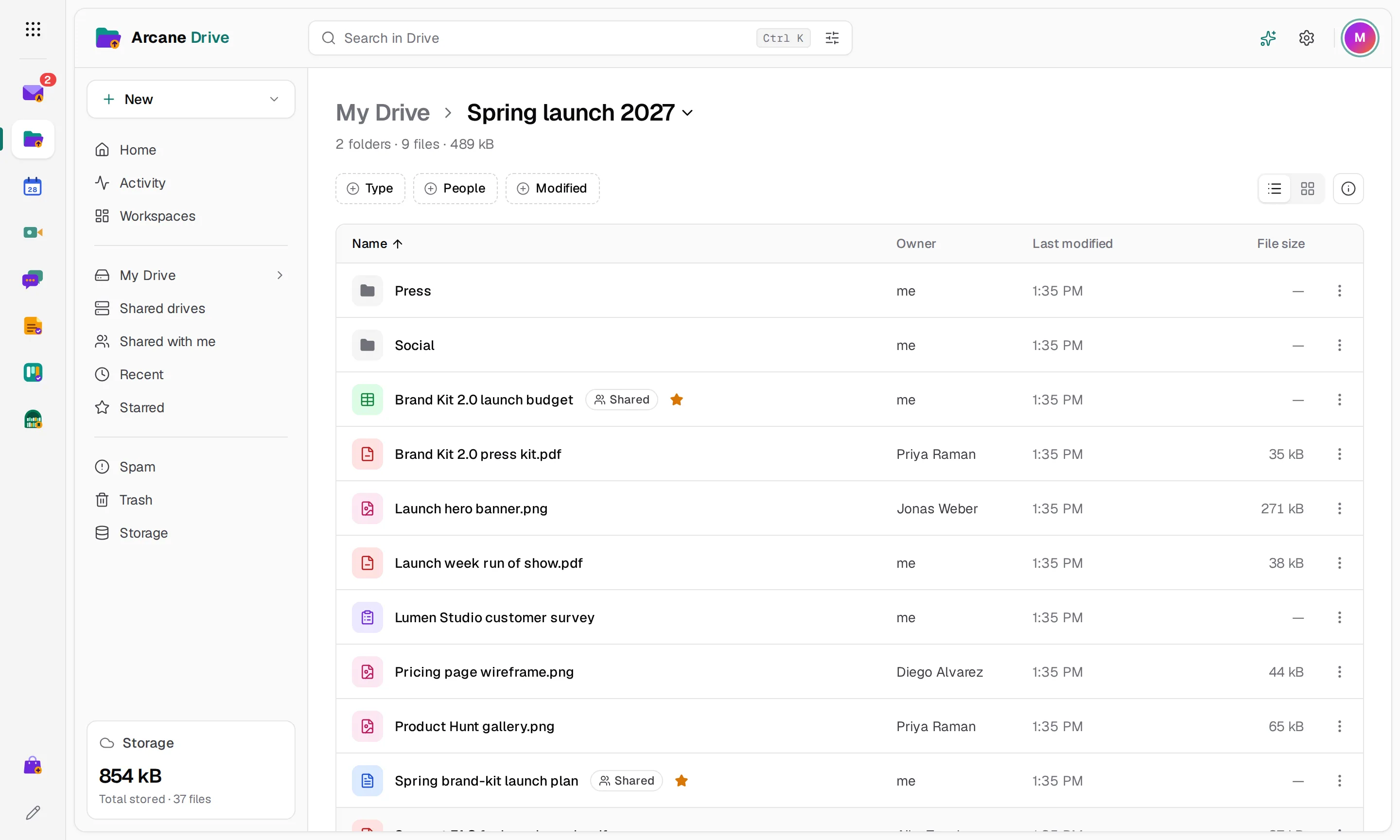 A folder of documents, spreadsheets and PDFs in Arcane Drive