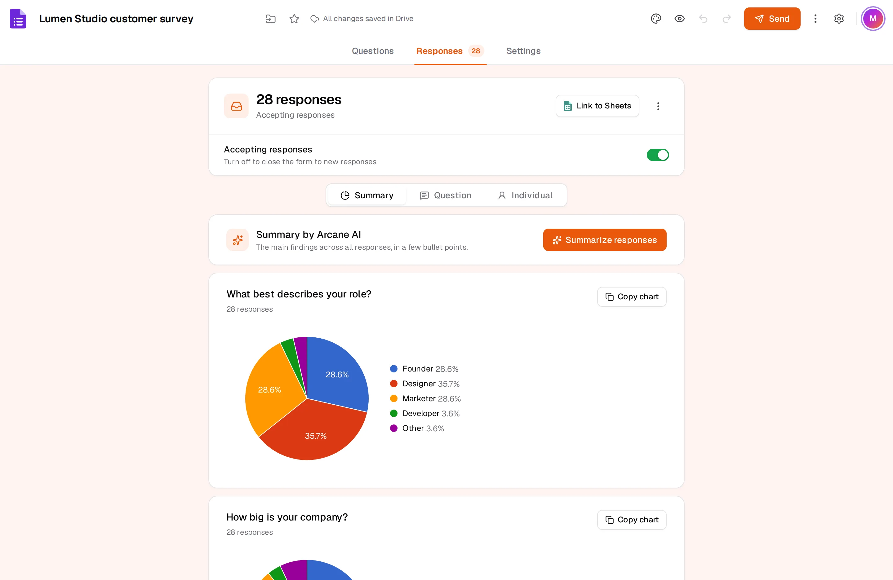 Live charts of a survey's responses